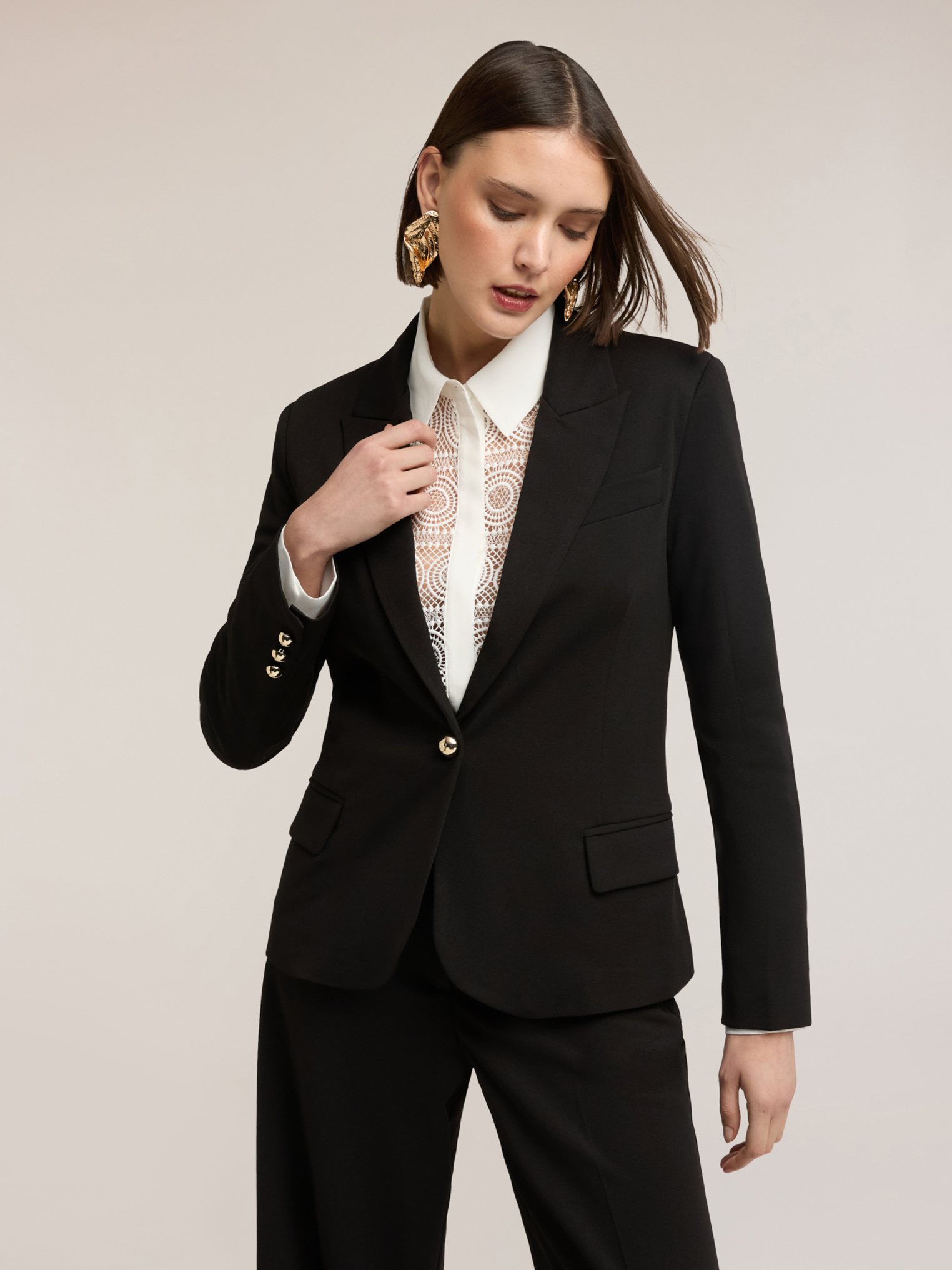 Blazer simple boutonnage avec doublure intérieure à rayures, MOTIVI