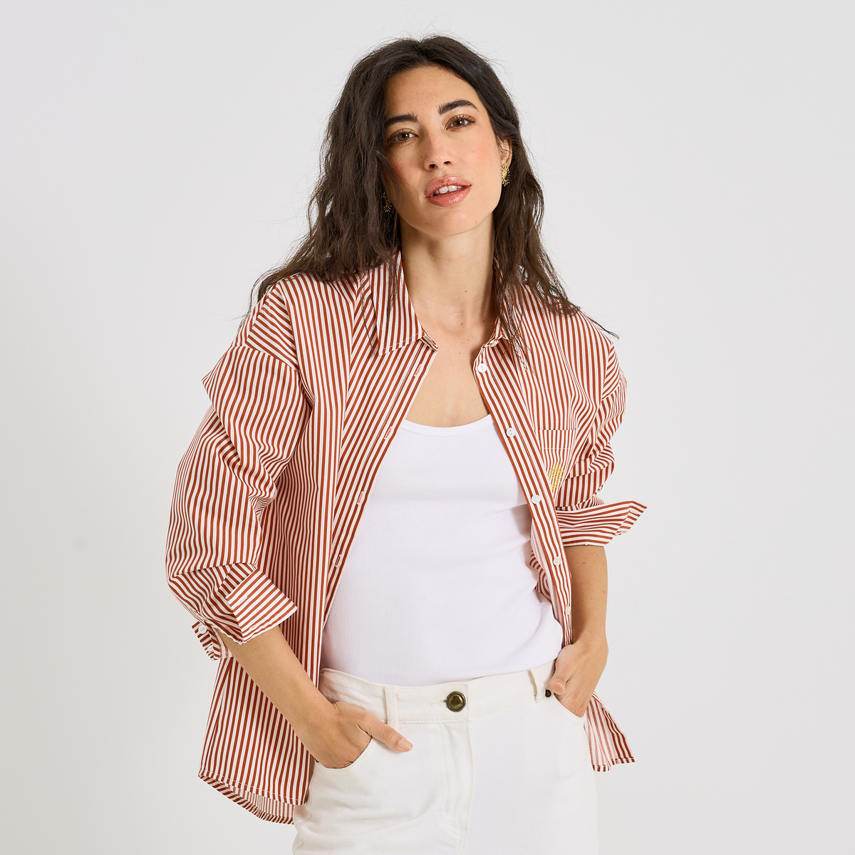 Chemise rayée avec broderie, GRAIN DE MALICE