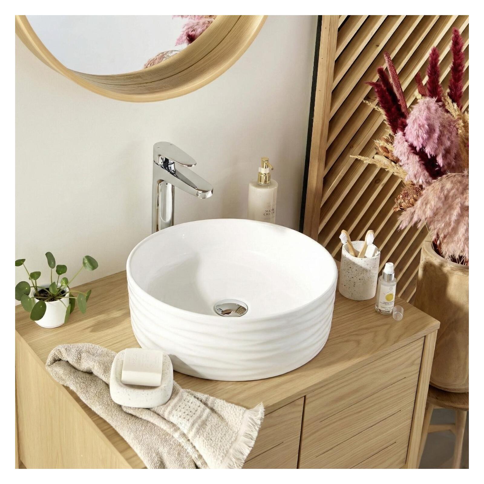 Vasque à poser ronde en céramique structuré blanche 36cm SERENA, MOB IN