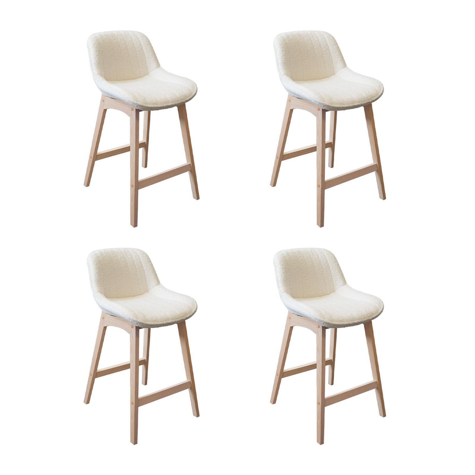 Lot de chaises d'îlot et bar en chêne et assise tissu bouclette 65cm MILK | Lot de 4, MOB IN