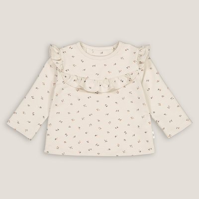 Fruit Print Cotton Sweatshirt with Ruffles and Crew Neck LA REDOUTE COLLECTIONS