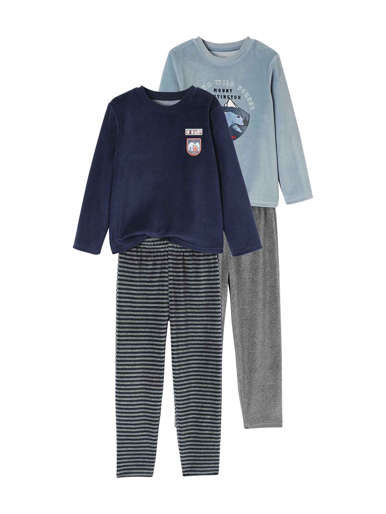 Lot de 2 pyjamas "nature" en velours BASICS, VERTBAUDET