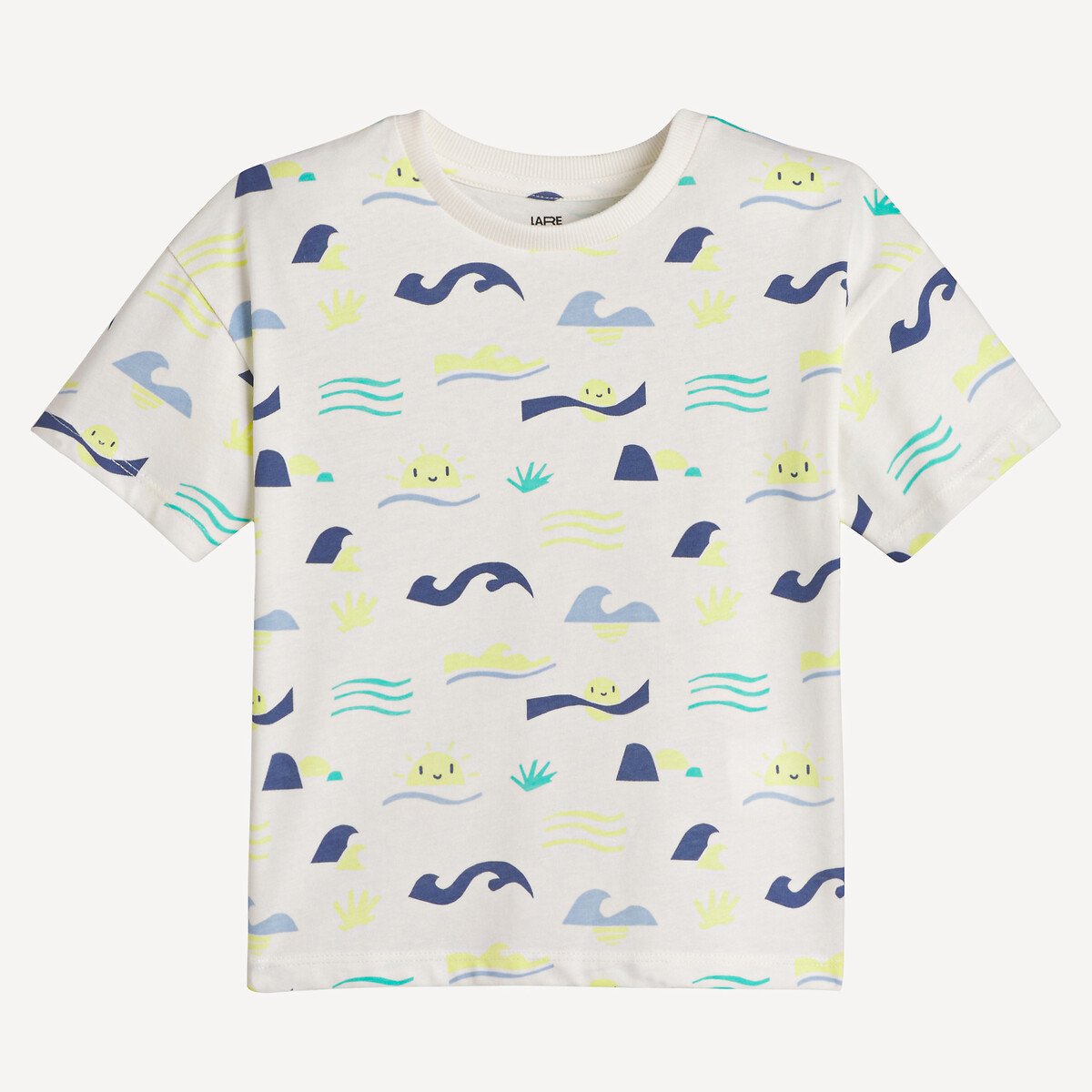 T-shirt met ronde hals bedrukt met golf- en zonmotieven