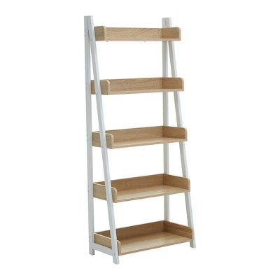 Natural Oak Effect 5 Tier Ladder Shelf Unit with White Frame SO'HOME