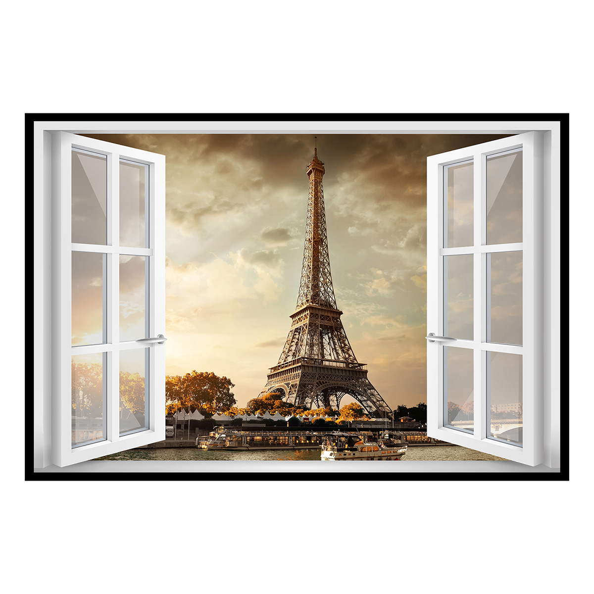 Affiche encadrée fenêtre Tour Eiffel Paris, HEXOA