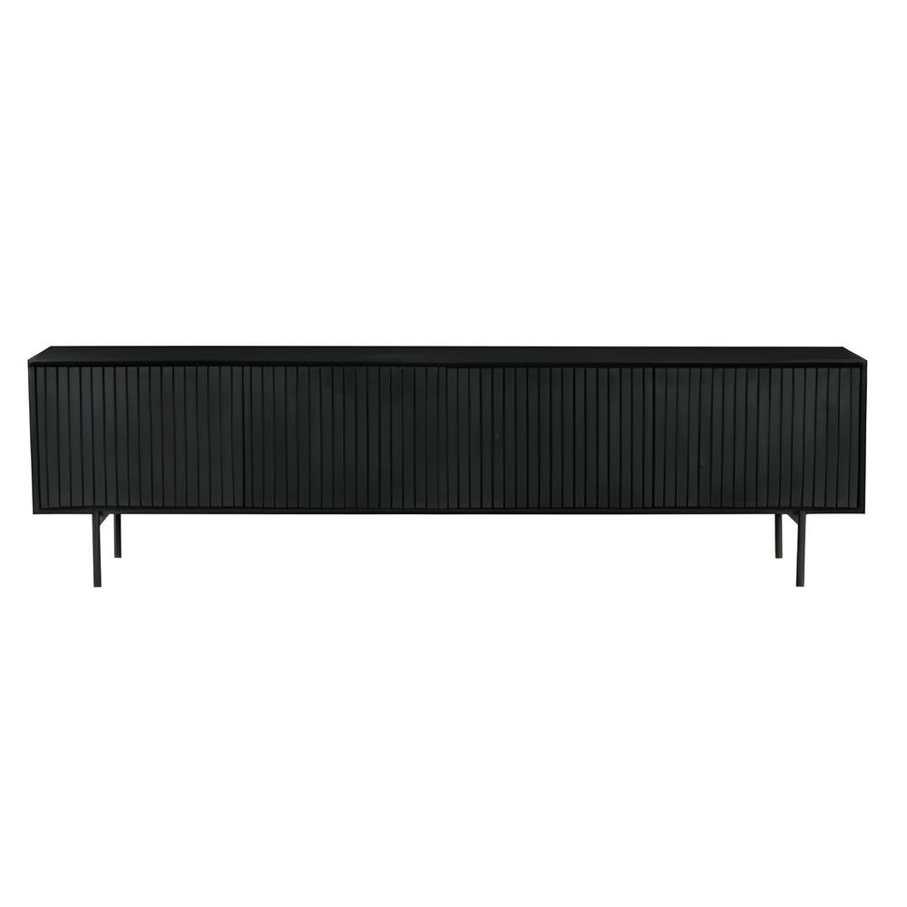 Meuble TV bois noir 4 portes rainurées 210 cm CORTINA, PIER IMPORT