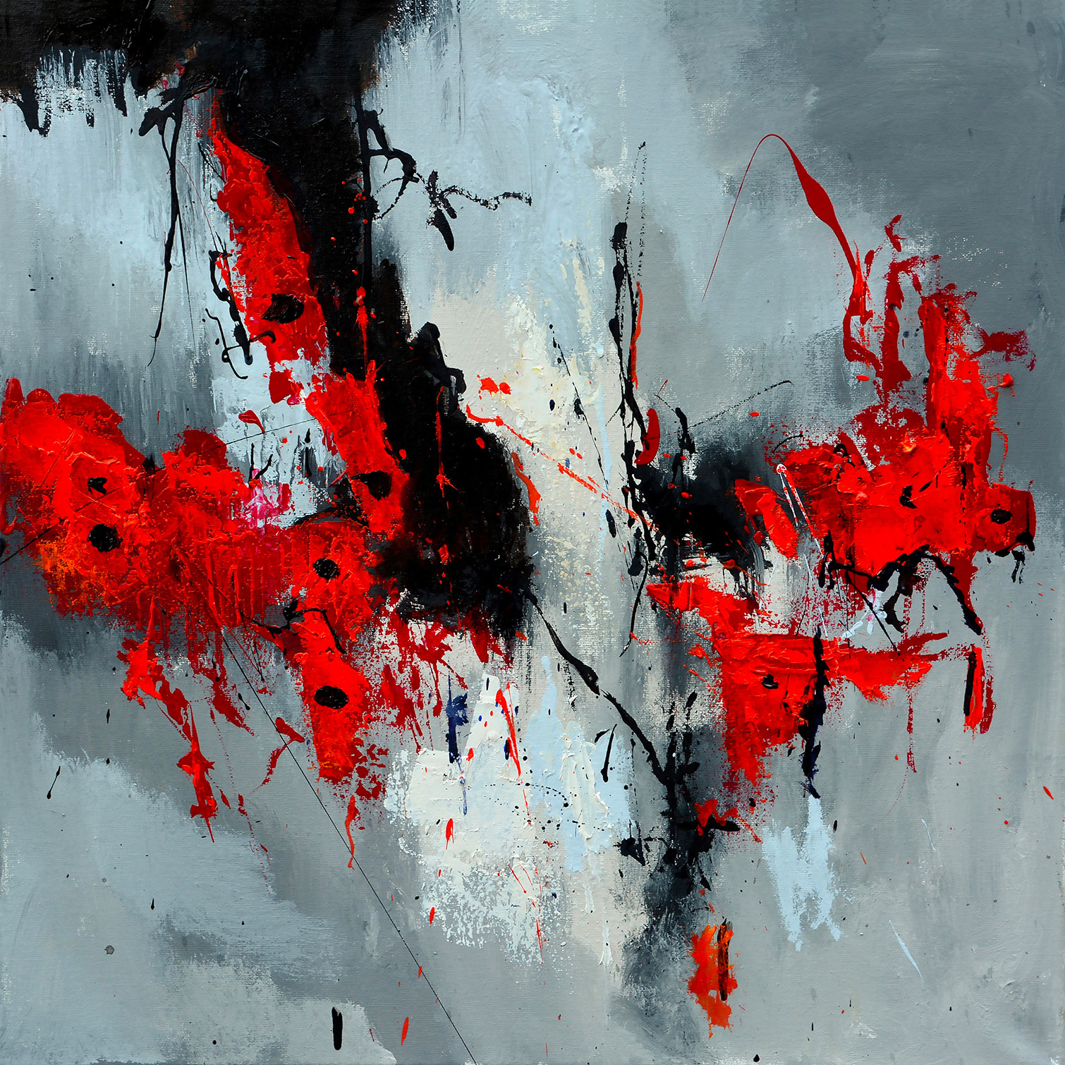 Tableau abstrait moderne coquelicots, HEXOA