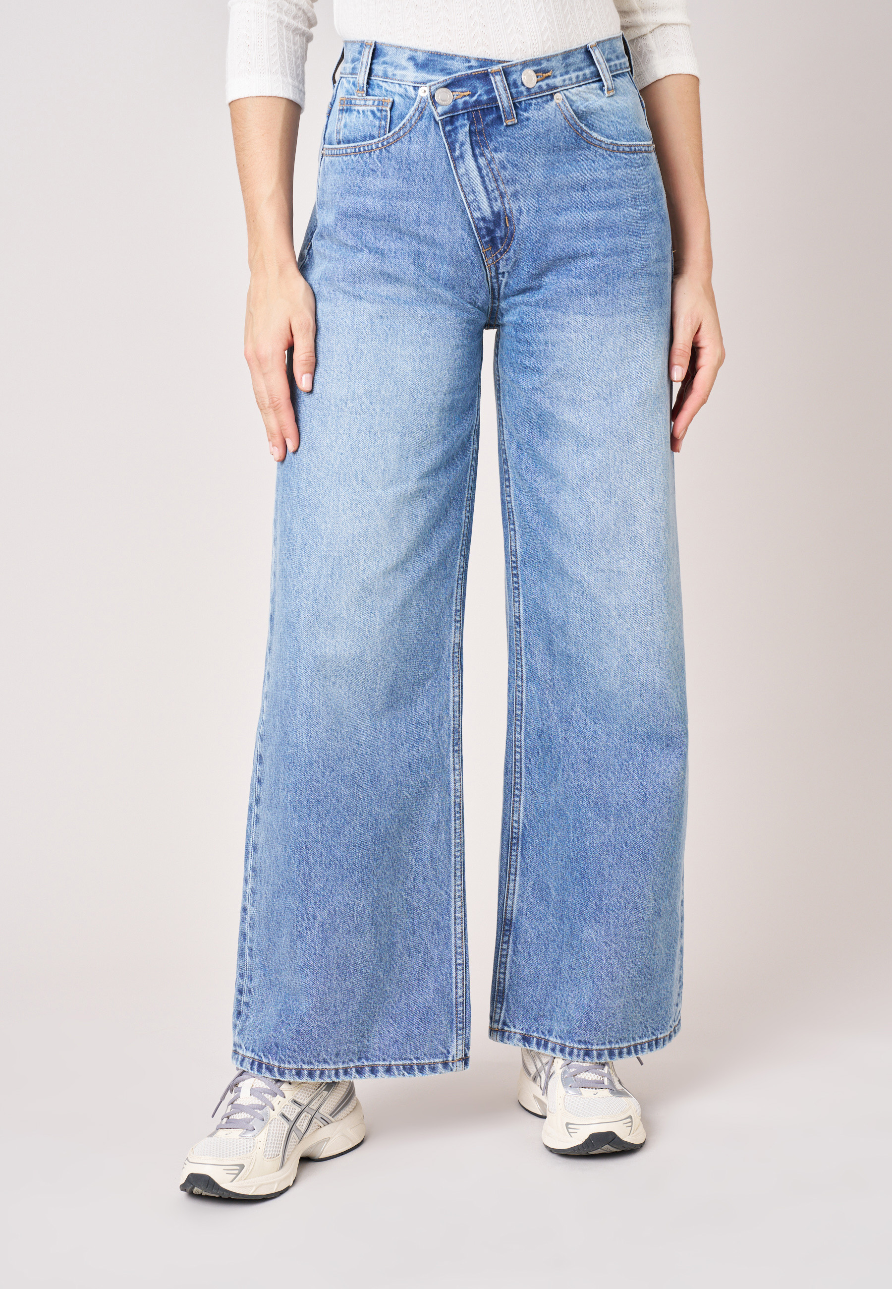 Jean bleu clair délavé wide leg femme IRIS, DEELUXE