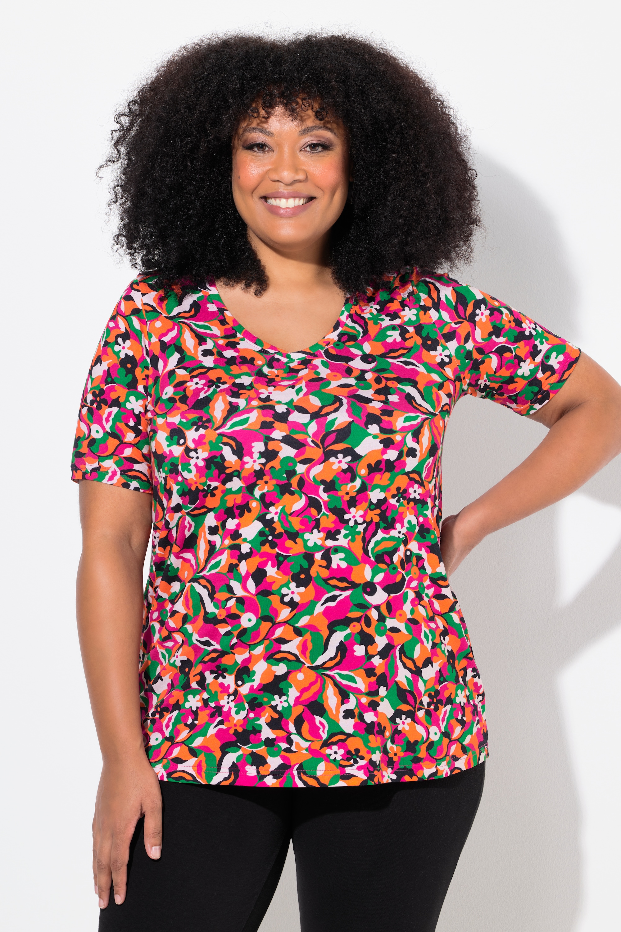 T-shirt à manches courtes et col en V, ULLA POPKEN