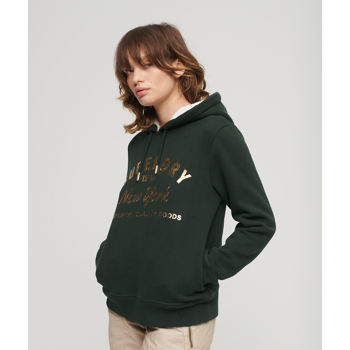 metallic logo print hoodie in cotton mix
