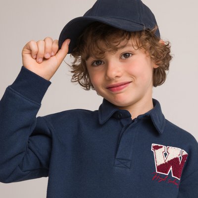 Cotton Mix Polo Sweatshirt with Bouclé Embroidery LA REDOUTE COLLECTIONS