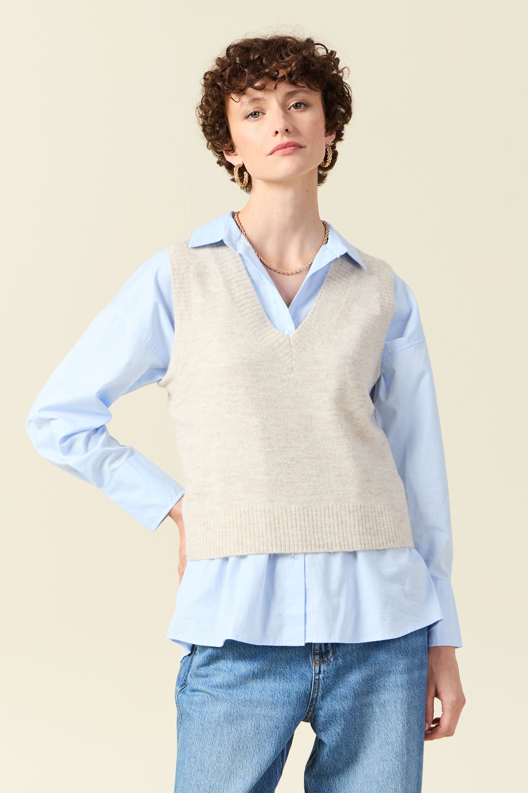 Pull sans manches col en V, BONOBO