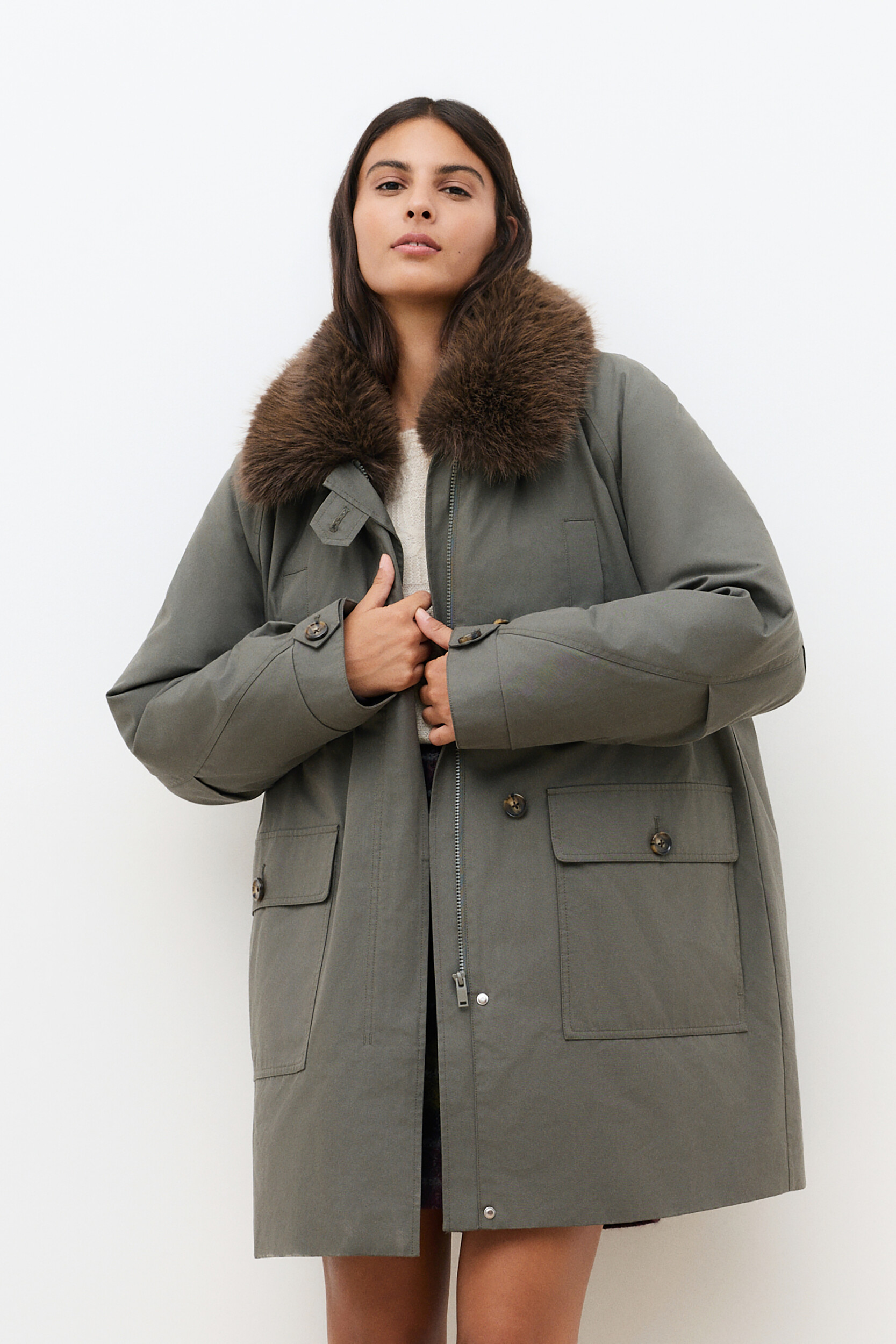 Manteau droit col imitation fourrure GNORINALONG, CAROLL