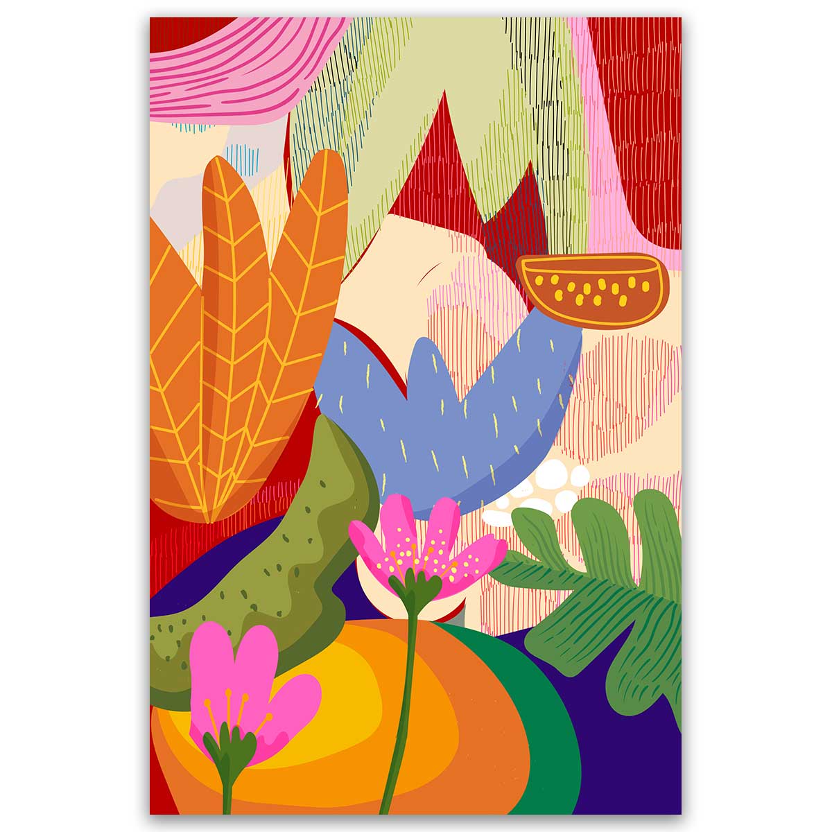 Tableau floral abstrait moderne coloré, HEXOA