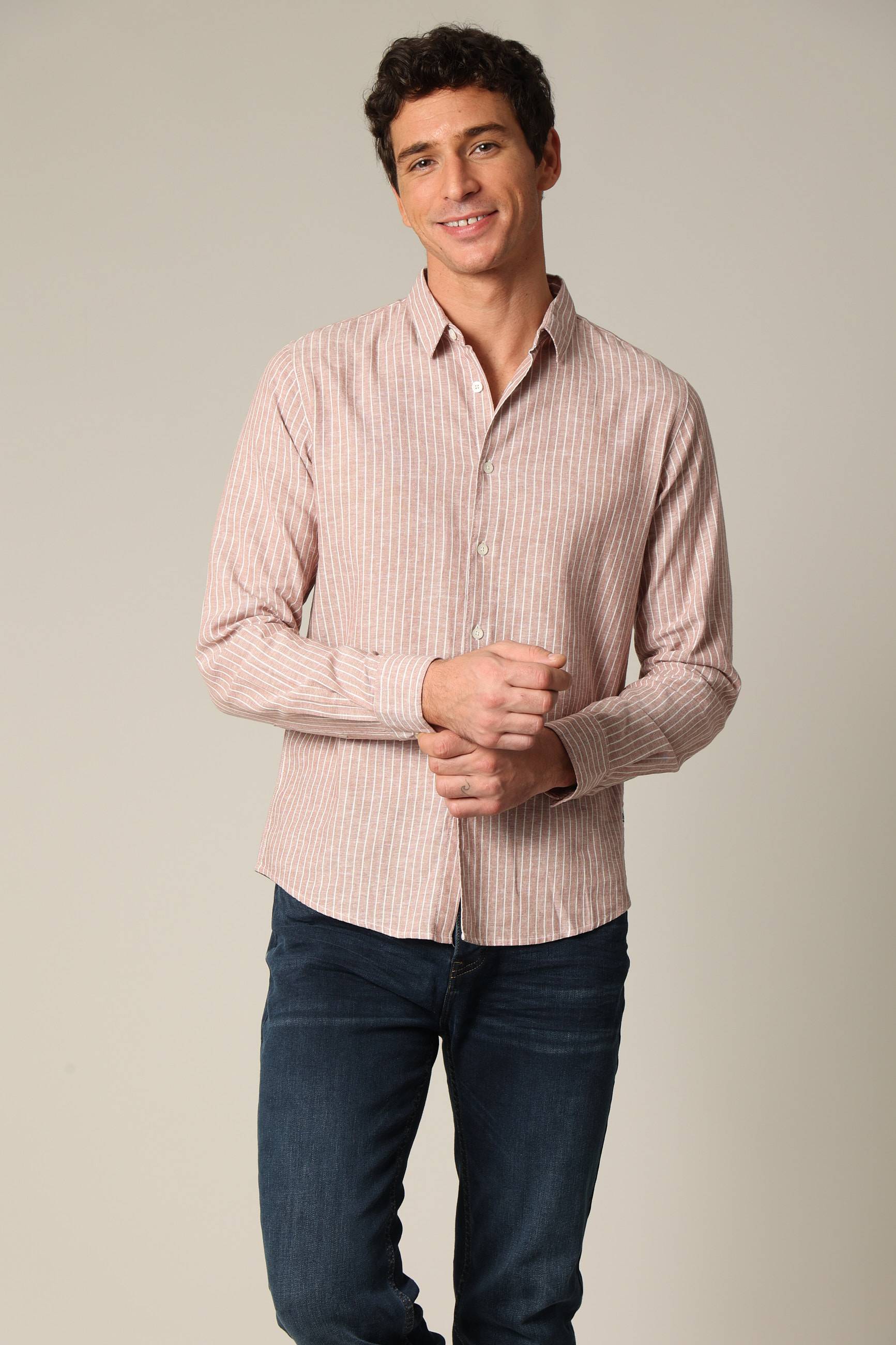 Chemise jacquard en lin à rayures fines et manches longues MYERS, DEELUXE