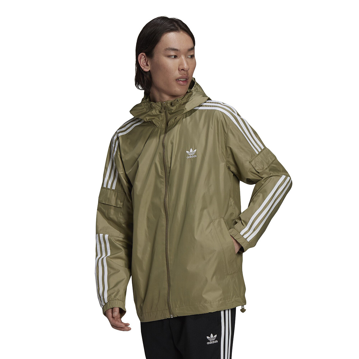 Adidas originals hoodie shop mit logo-streifen - olivgrün