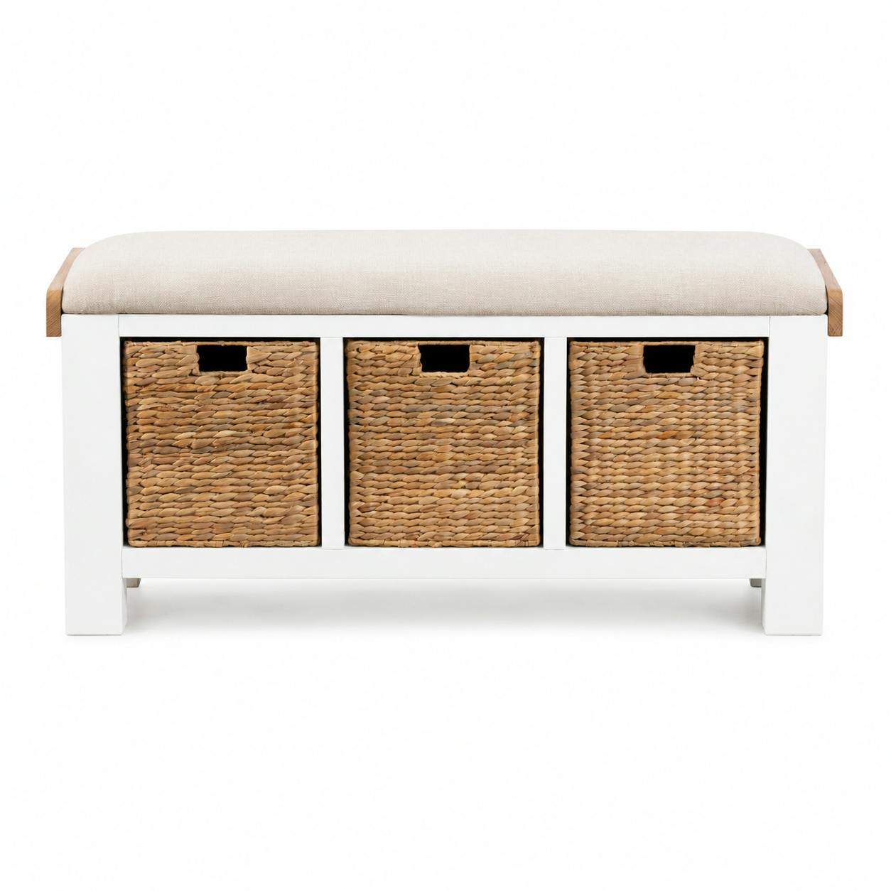 Banc d'entrée blanc coussin d'assise et paniers rangement VELIA, PIER IMPORT
