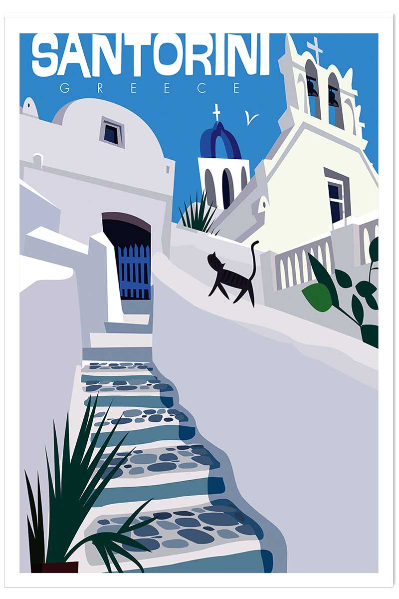 Poster de santorini blanc bleu, HEXOA