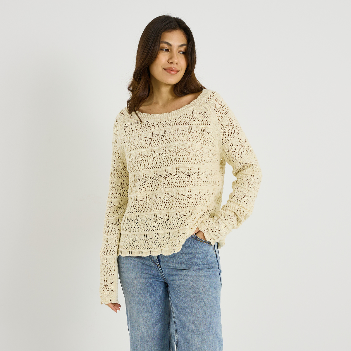 Pull col rond en maille ajourée, GRAIN DE MALICE