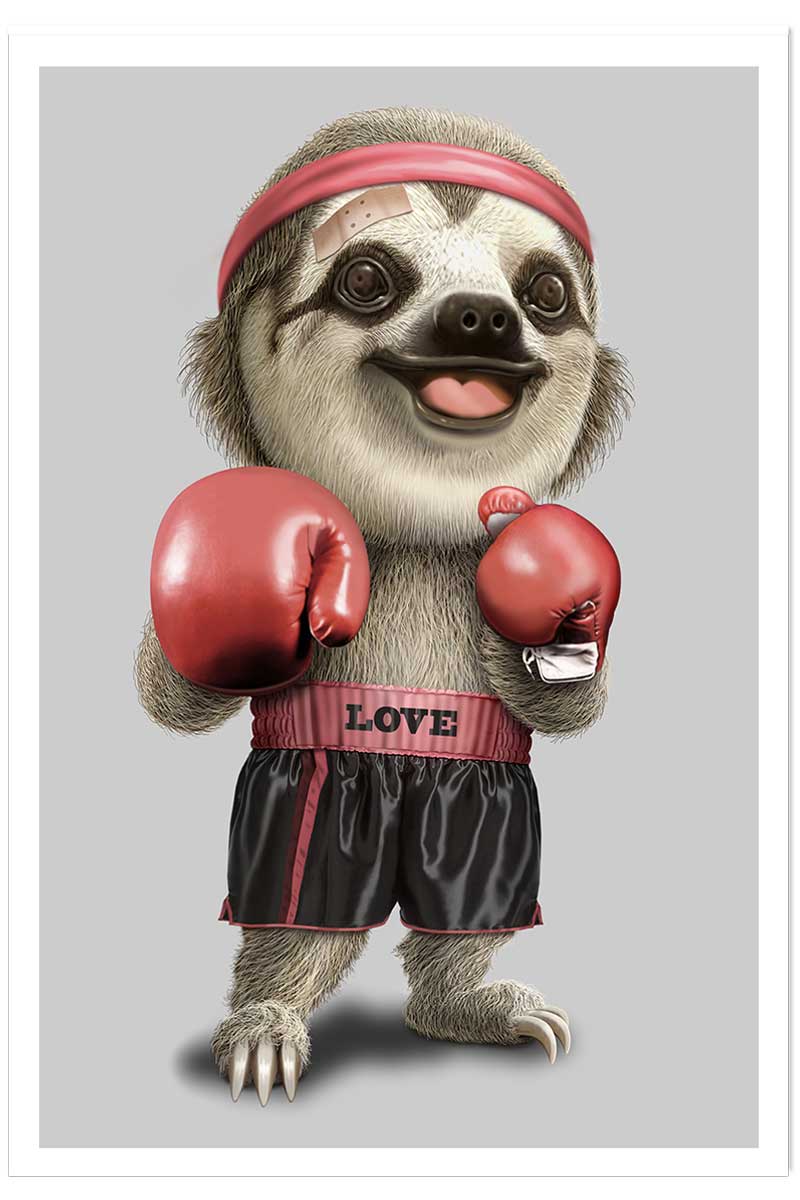 Affiche enfant le paresseux boxeur, HEXOA