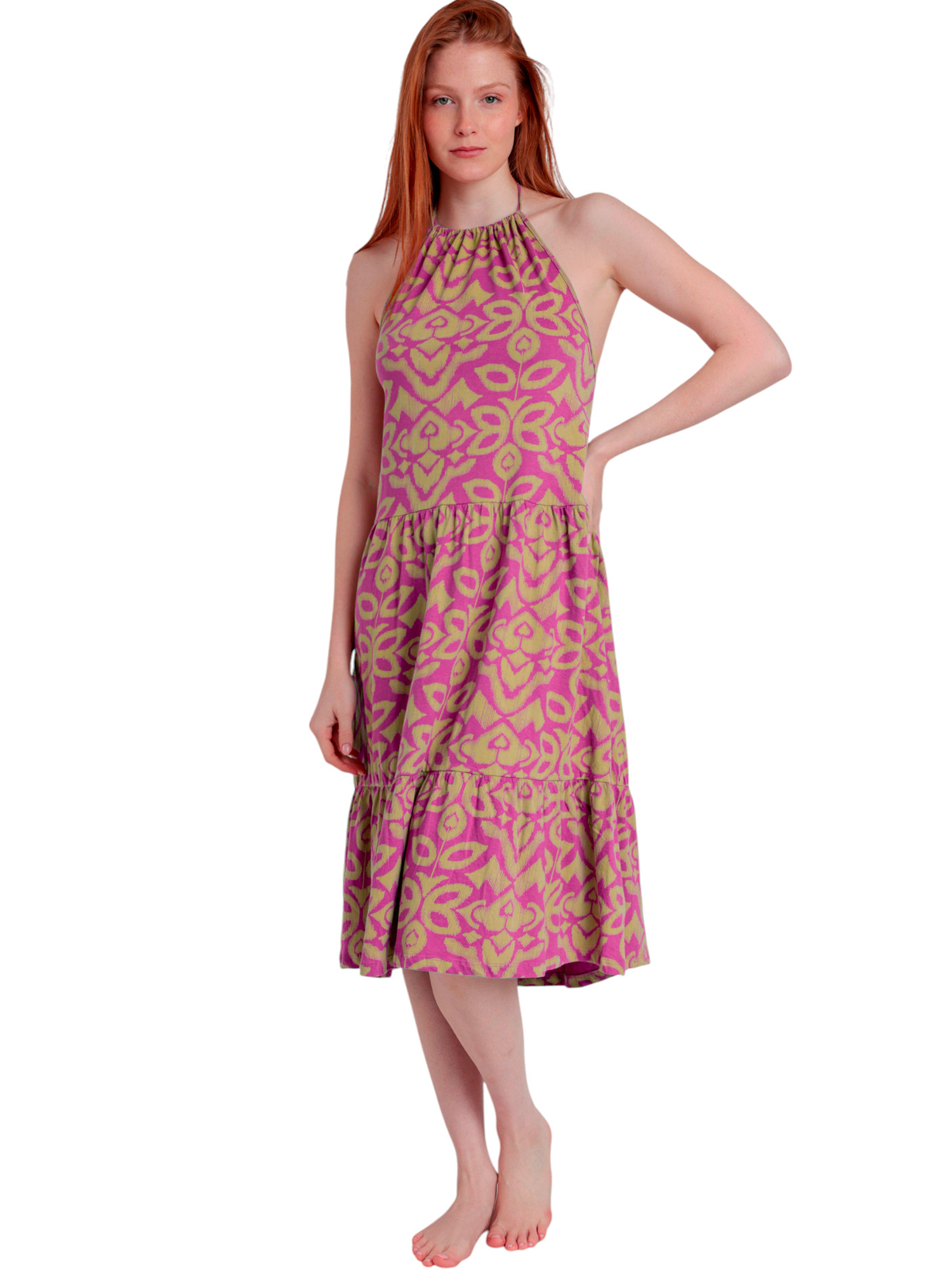Robe estivale mi-longue dos nu Pink And Green, ADMAS