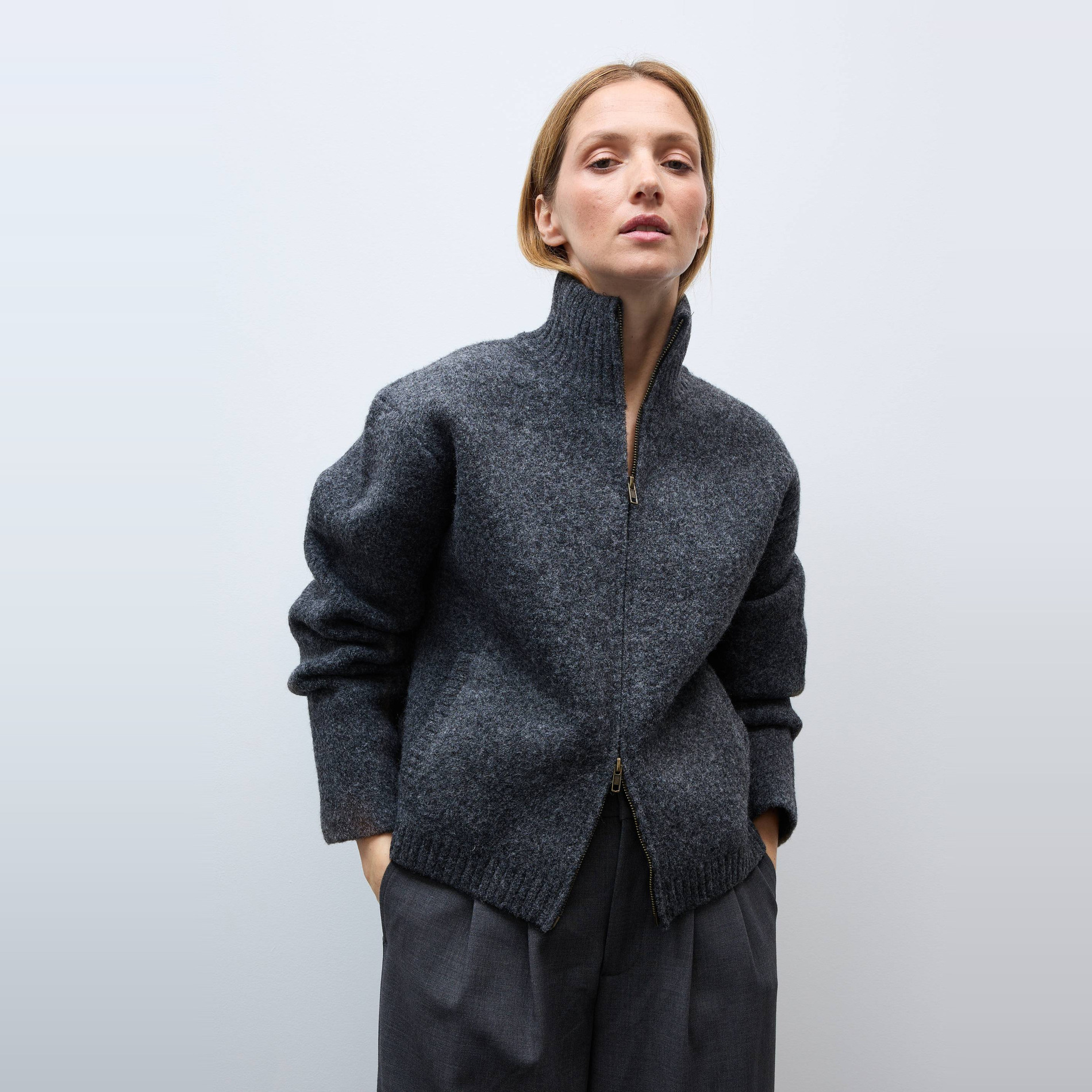 Veste zippée unie contenant de la laine, MONOPRIX