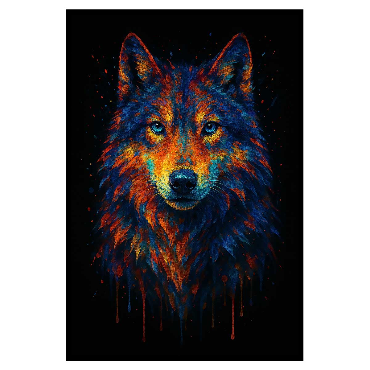 Affiche encadrée loup art multicolore, HEXOA