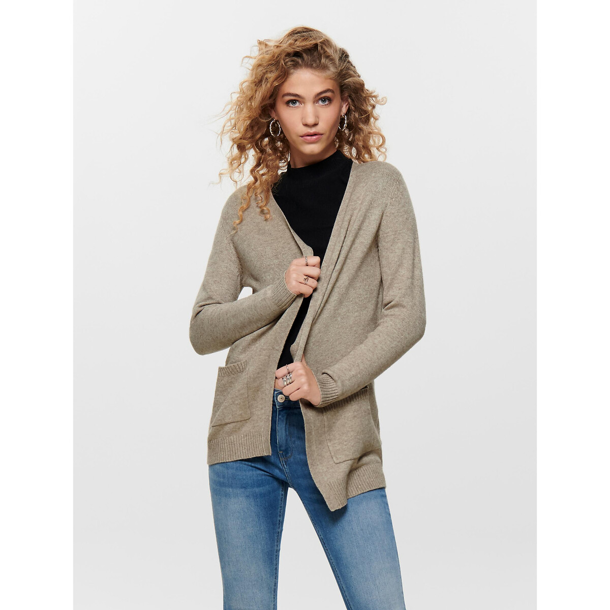 Image of Mid-Length Open Cardigan in Fine Knit