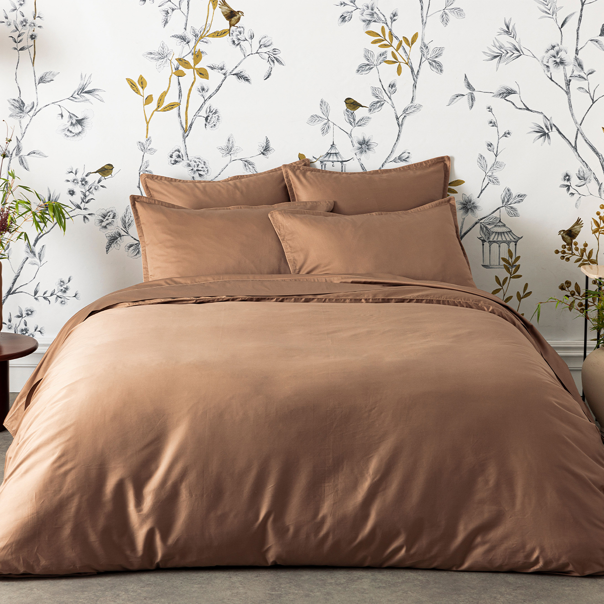 Parure de lit unie en satin de coton bio, taies carrées, TEOPHILE, ALEXANDRE TURPAULT