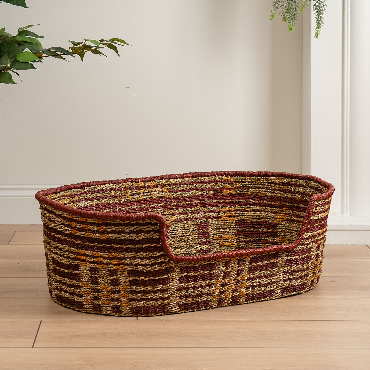 Red and Natural Check Woven Pet Bed with Cushion Medium, SO'HOME