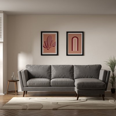 Frida Contemporary Soft Brushed Corner Chaise Feather Sofa- Left facing with Dark Wood Legs SO'HOME