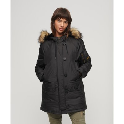 Hooded Mid-Length Parka with Faux Fur Trim SUPERDRY