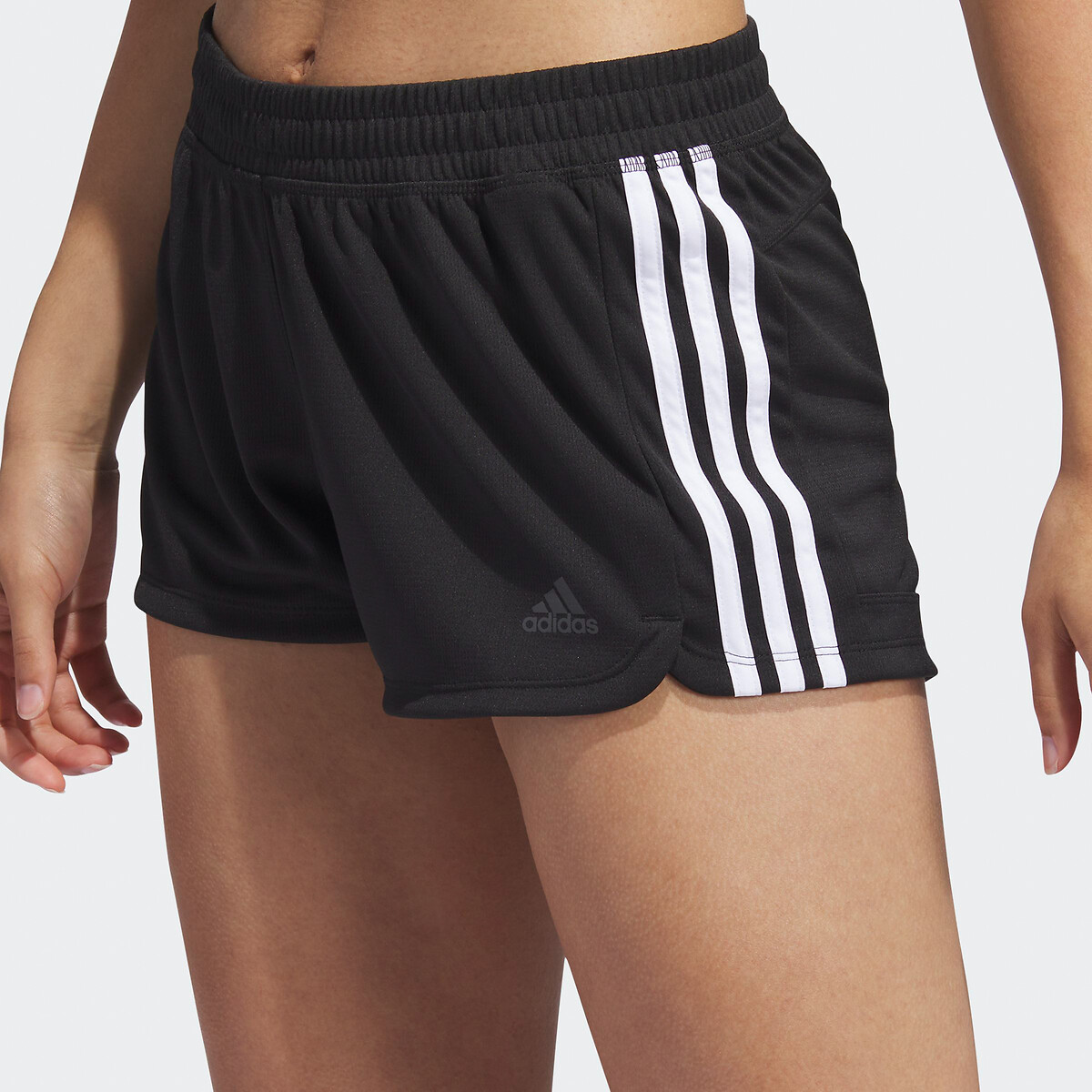 Adidas training 3 stripe recycled cotton high waisted shorts online in black