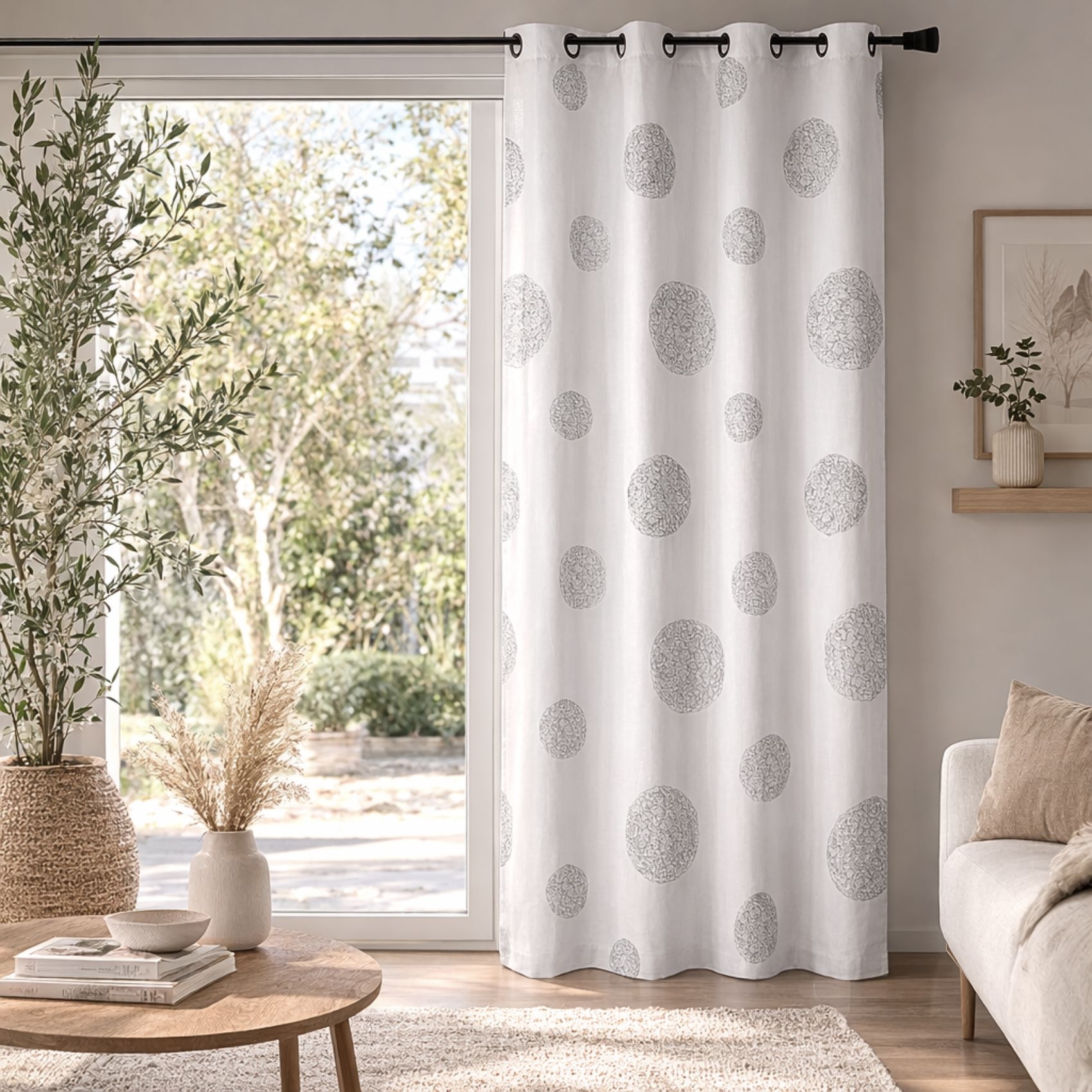 Rideau blanc en shantung brodé ronds mêlés, HOME MAISON