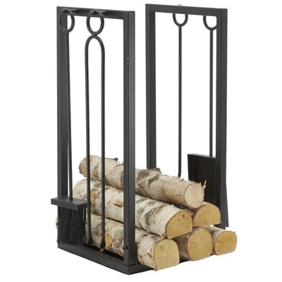 Porte-bûches + 4 accessoires de cheminée en métal noir AUBRY GASPARD