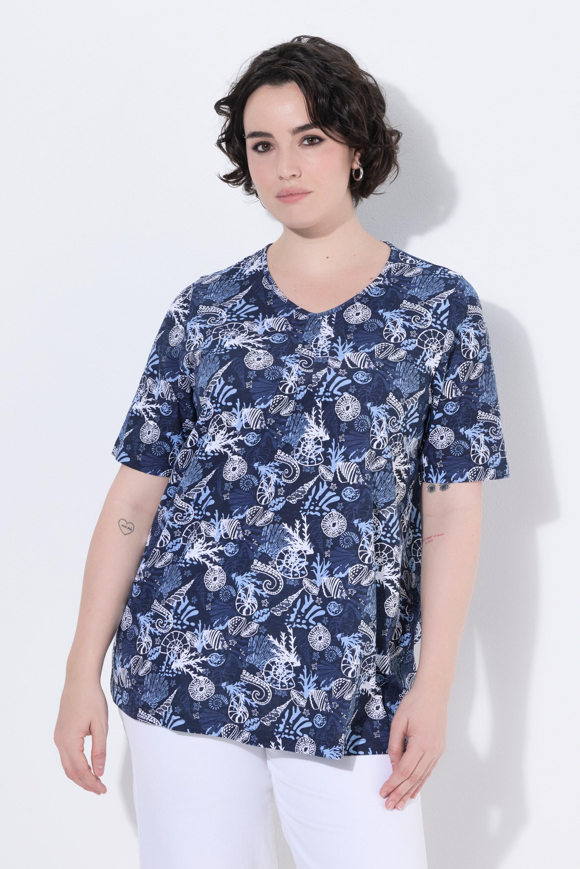 T-shirt avec plis fantaisie, coupe évasée, ULLA POPKEN