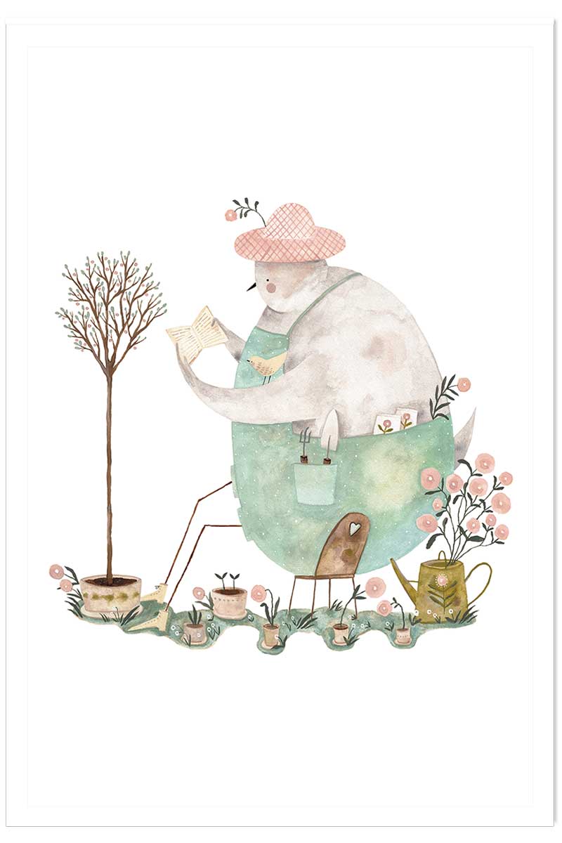 Affiche enfant un oiseau au jardin, HEXOA