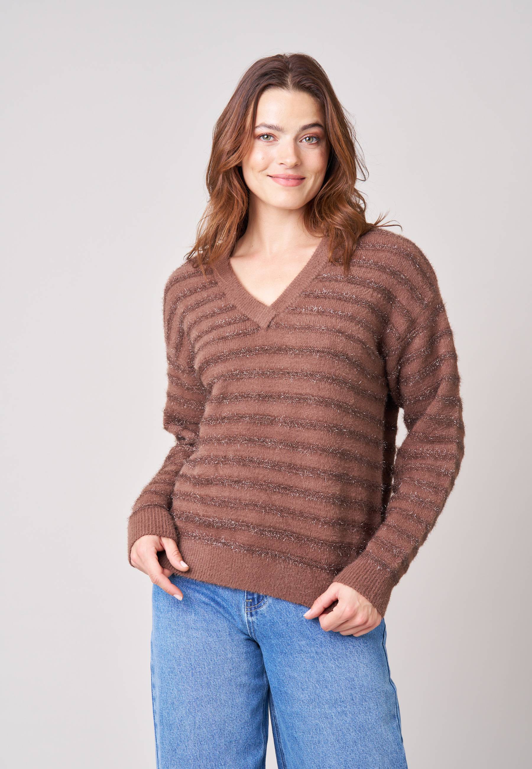 Pull femme ample duveteux rayures brillantes MILIENA, DEELUXE