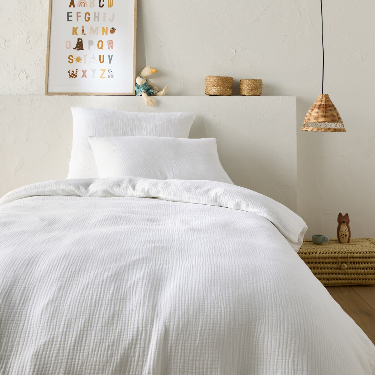 Housse de couette enfant unie gaze de coton, Kumla