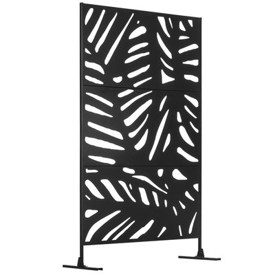 Panneau décoratif extérieur métal - brise vue motif feuilles - acier noir OUTSUNNY