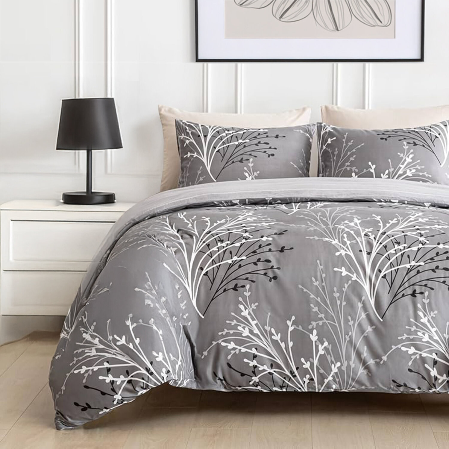 Parure housse de couette taie à volant coton, Silverel, C DESIGN HOME TEXTILE