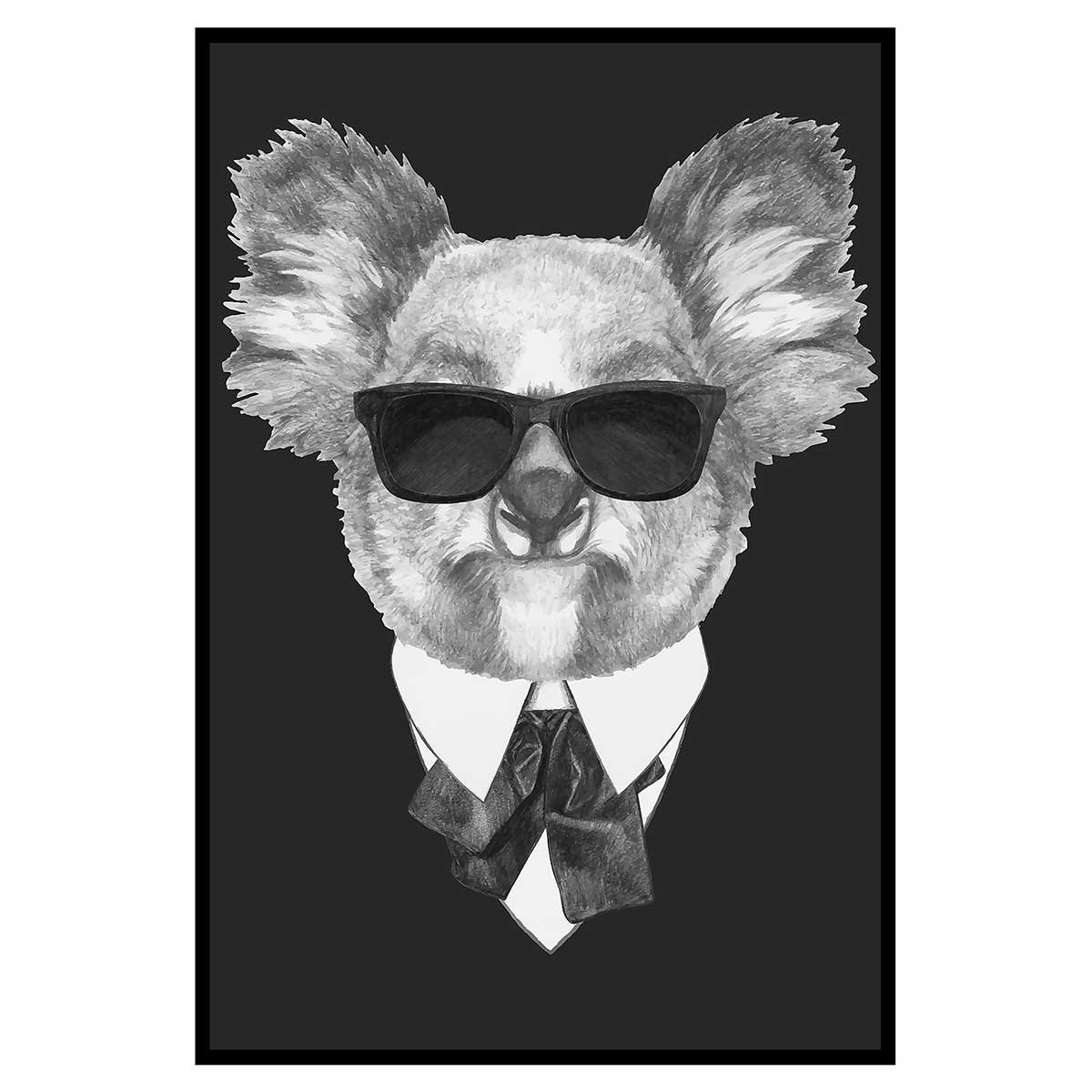 Affiche encadrée koala chic avec lunettes et costume, HEXOA