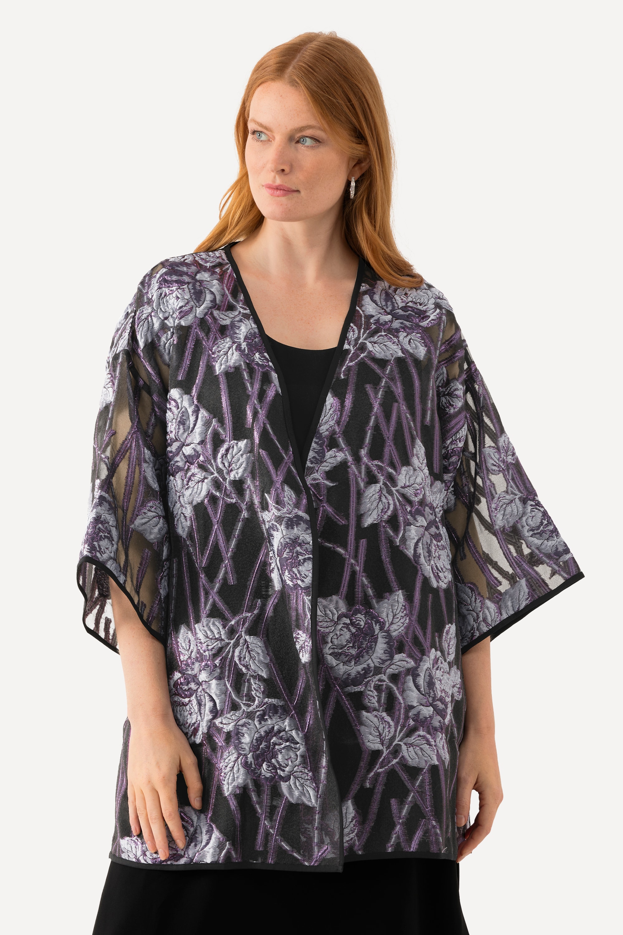 Veste chemisier motif fleurs. Encolure en, ULLA POPKEN