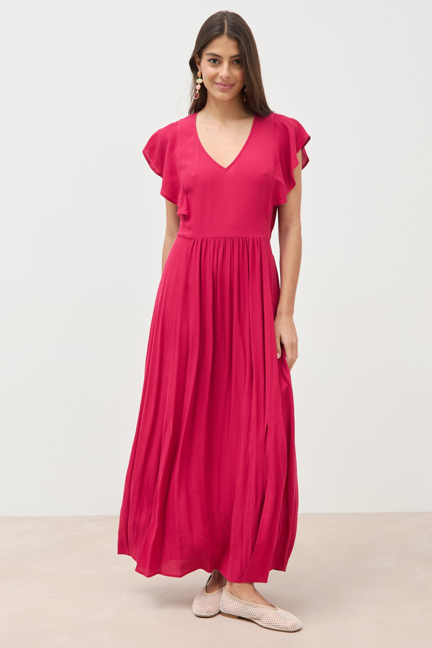 Robe fluide col v manches courtes, BONOBO