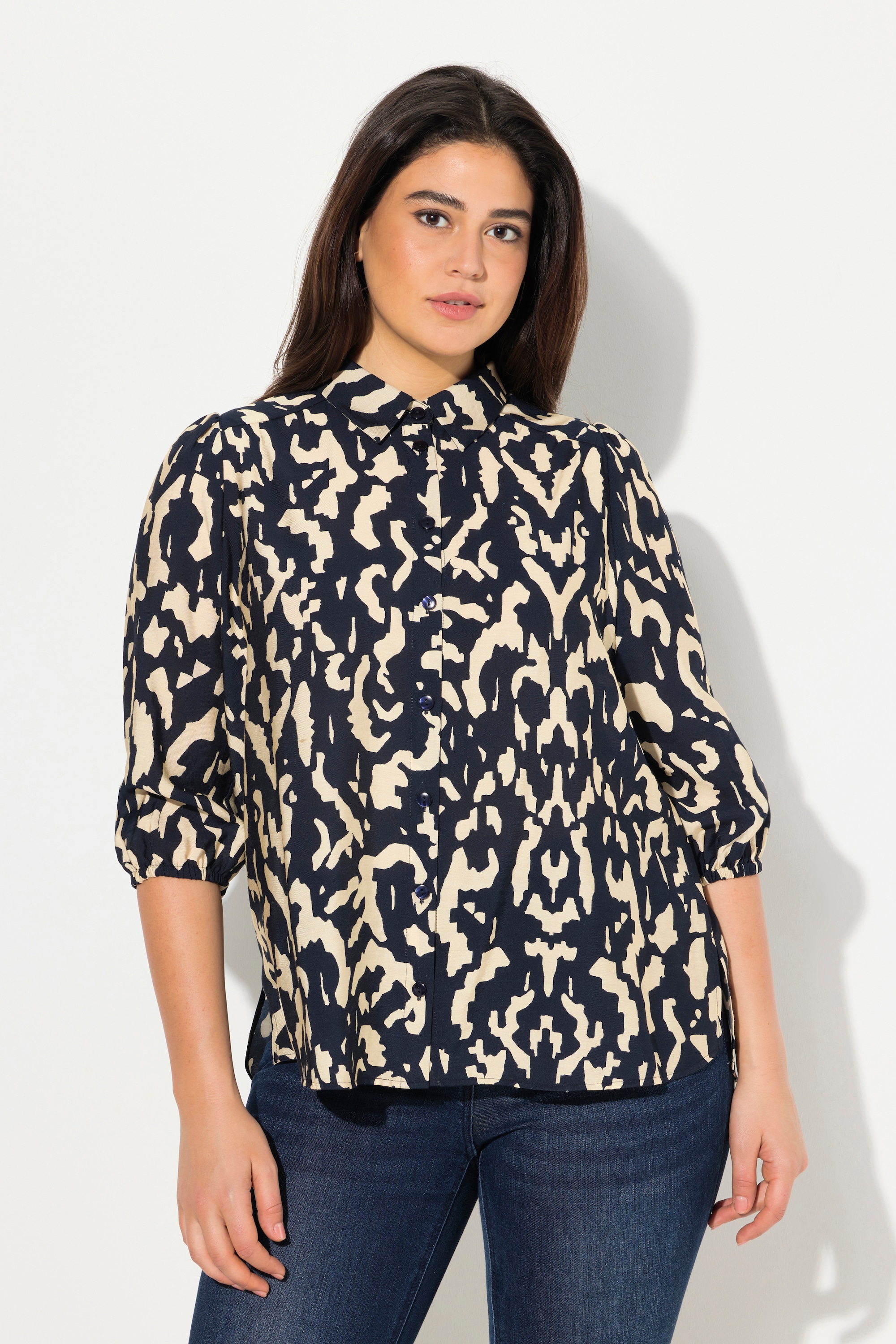 Blouse oversize, col chemise et manches 3/4, ULLA POPKEN
