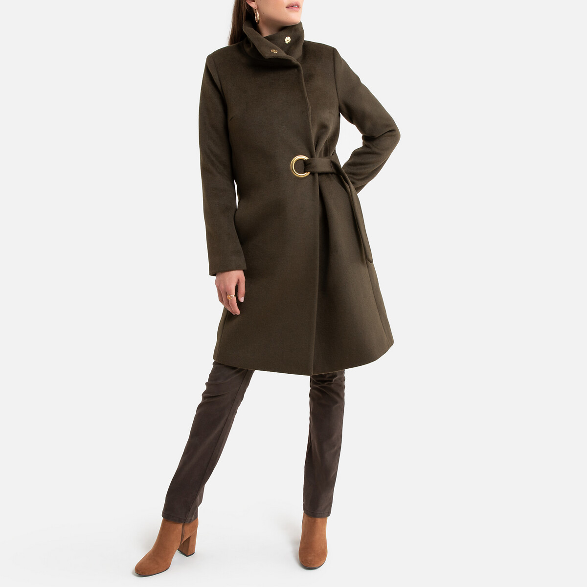 Asymmetric Mid Length Coat Anne Weyburn, Belted Pea Coat Shortage Uk
