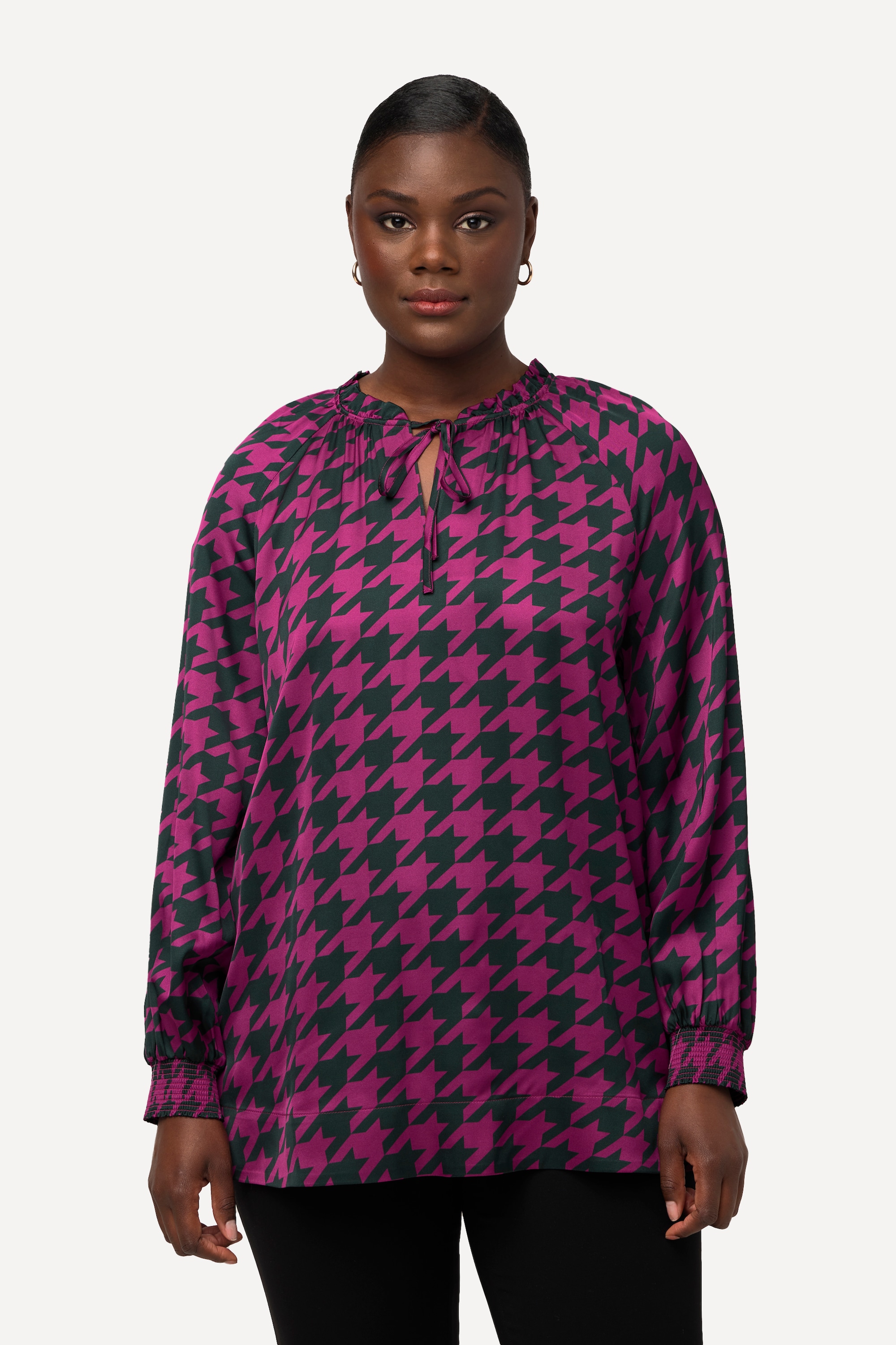 Blouse boxy en satin à col rond et manches, ULLA POPKEN