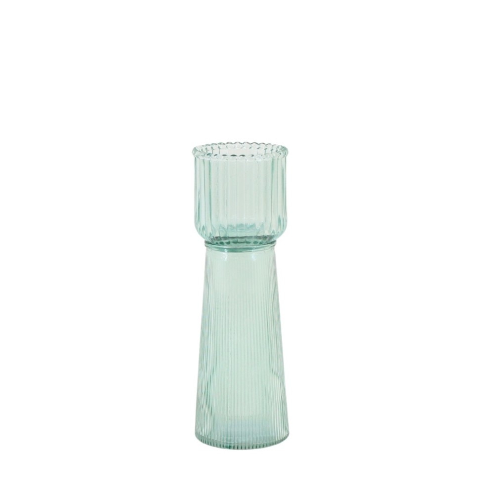 Bougeoir en verre strié 23cm, ORNAMI