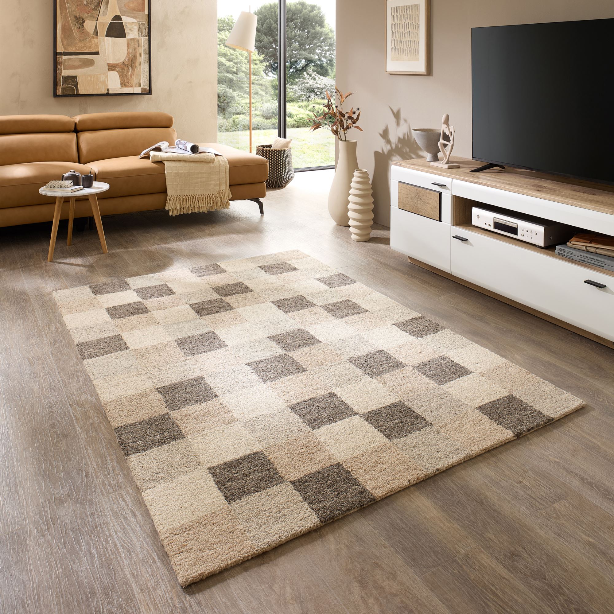 Tapis à carreaux dans des couleurs douces - NATUR LOOP, THEKO