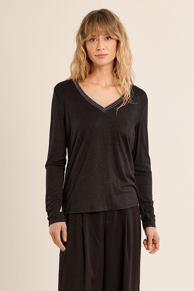T-shirt scollo a V con maniche lunghe, MOLLY BRACKEN